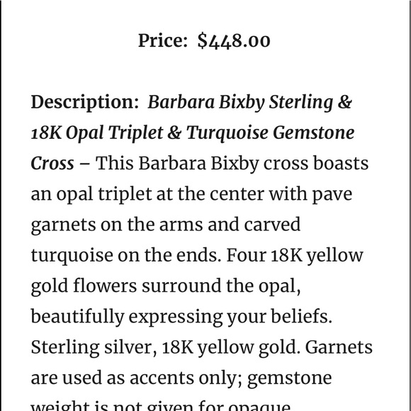 Barbara Bixby Opal Turquoise Cross NWOT - Picture 12 of 14